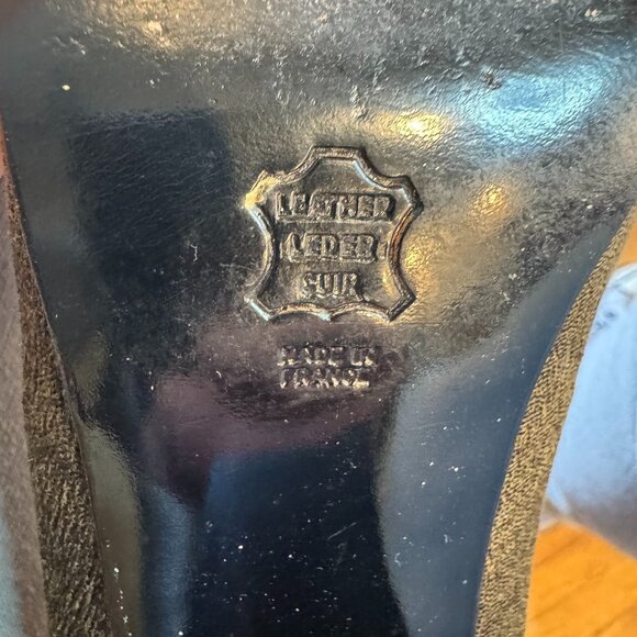 Classic Robert Clergerie Brown/Green Nylon or Satin Loafers with Med Heels - Picture 3 of 9